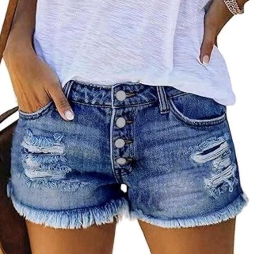 SHEIN Blue Jean Shorts Distressed Frayed Hem